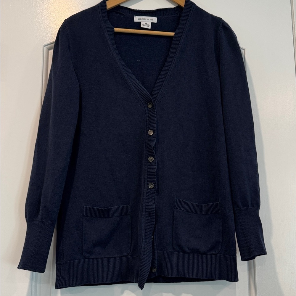 ⚫️ Liz Claiborne Dark Blue Cardigan Button Down Cardigan Sweater Size Medium